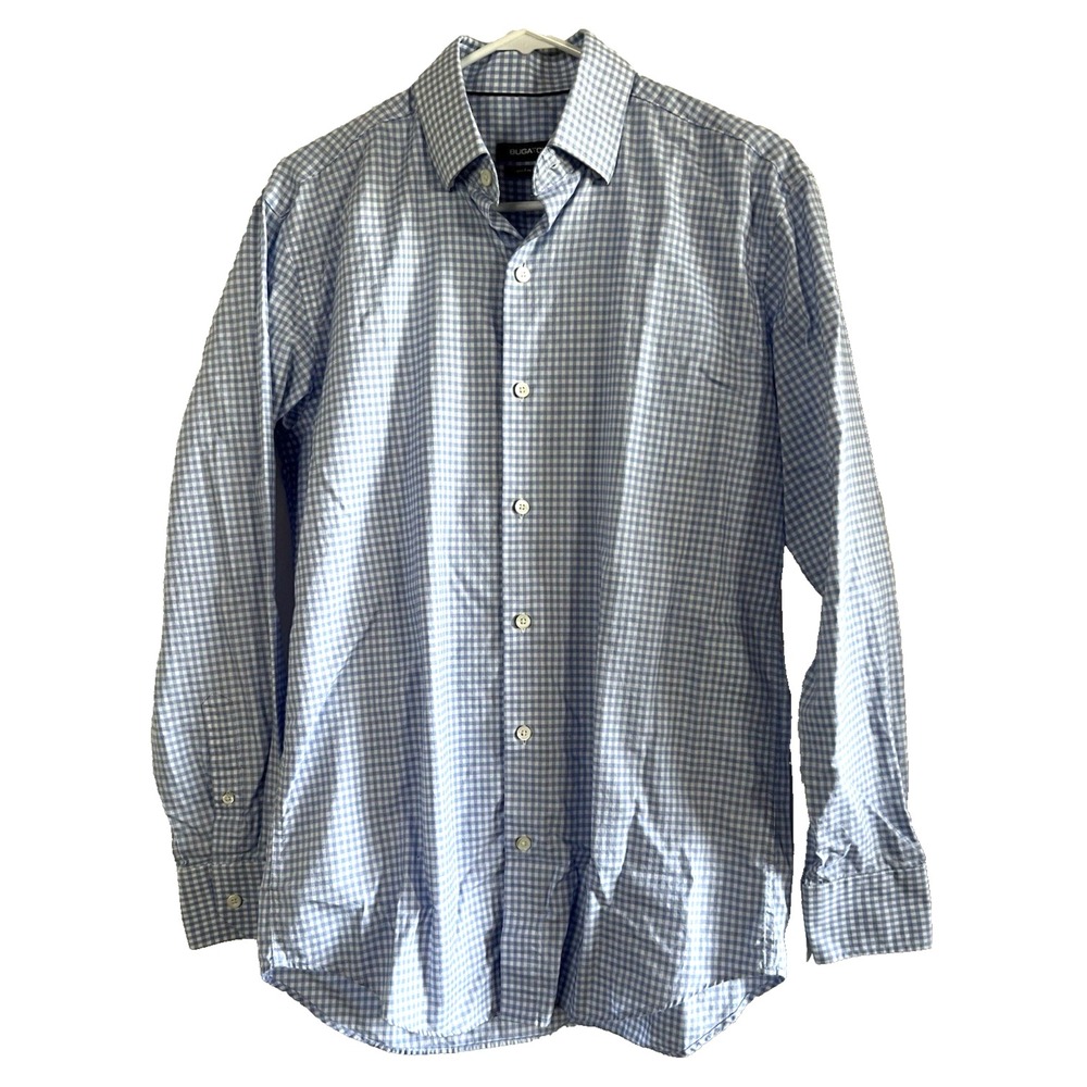 Bugatchi Men's Size 15/38 Blue/White Classic Fit Long Sleeve Button Front‎